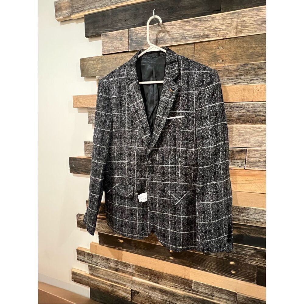 Proper Pair NWT mens long sleeve Blazer Sport Coat Charcoal Plaid Size XL
